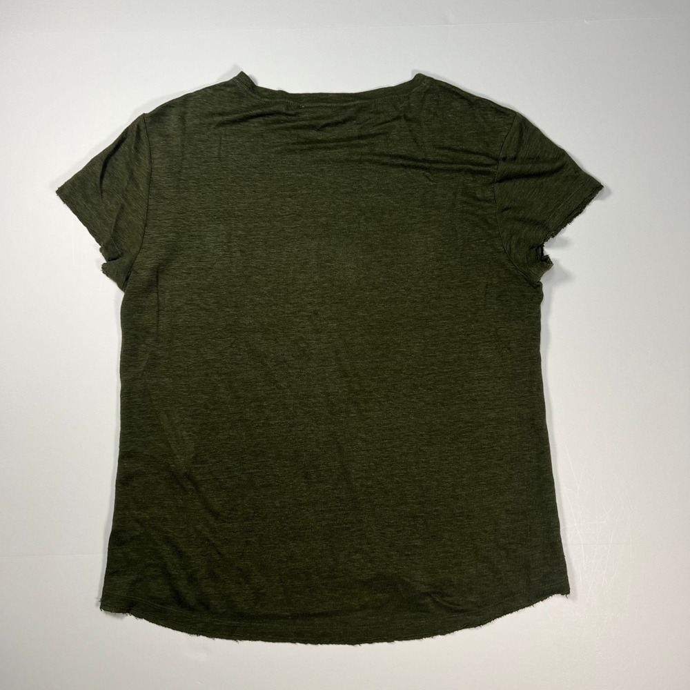 Frame Easy True Organic Linen T-Shirt Women Size Small Olive Green Unhemmed - Picture 2 of 10